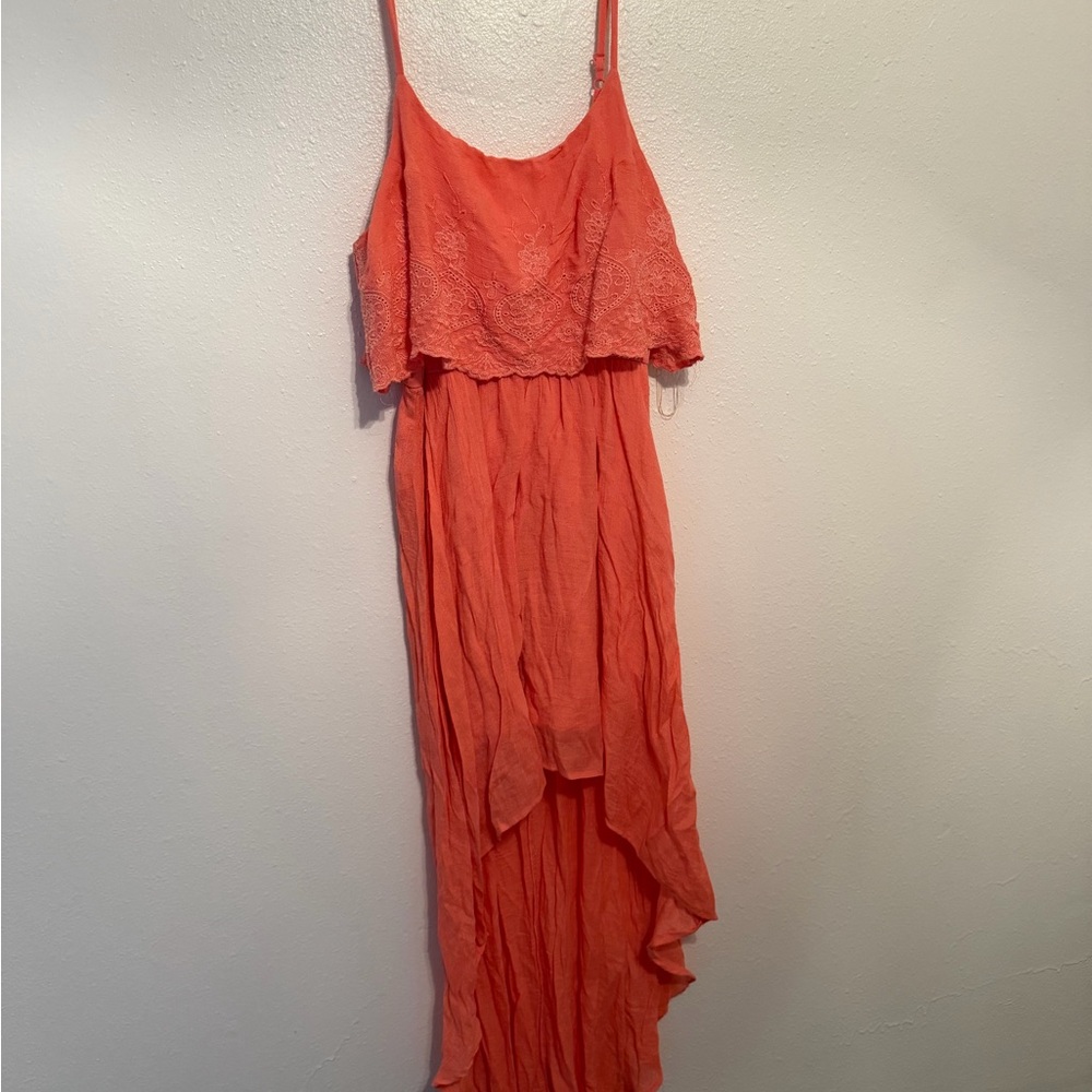 Elegant Coral Lace Overlay Dress